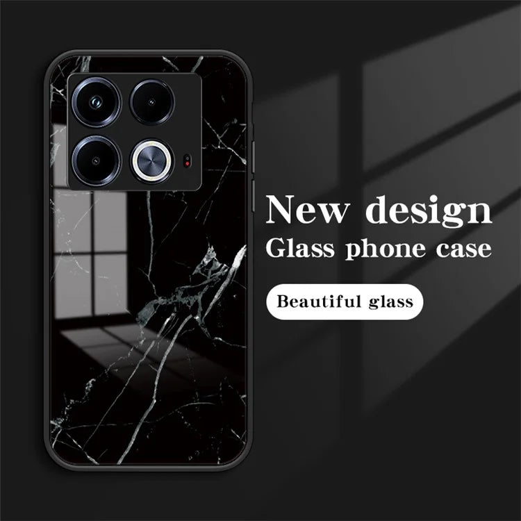 For Infinix Note 40 Tempered Glass Case Marble Pattern Protective Phone Cover