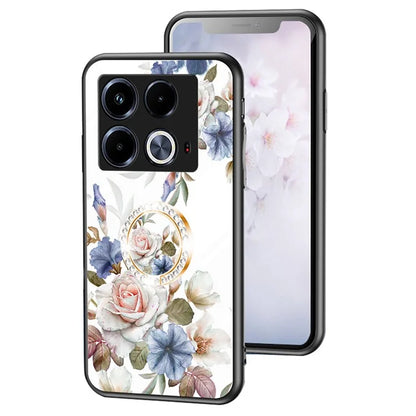 For Infinix Note 40 Case Pattern Print Tempered Glass Kickstand Phone Cover