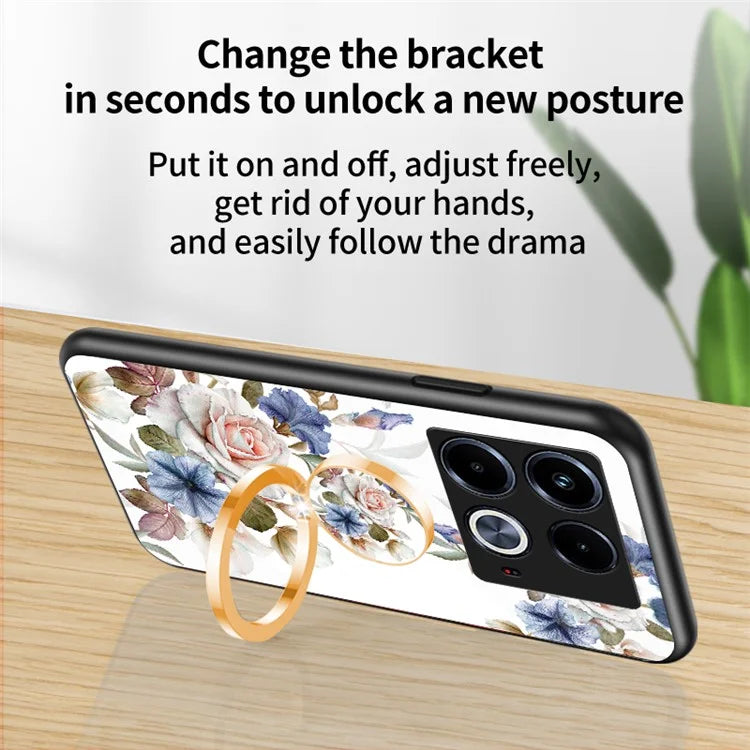 For Infinix Note 40 Case Pattern Print Tempered Glass Kickstand Phone Cover