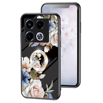 For Infinix Note 40 Case Pattern Print Tempered Glass Kickstand Phone Cover