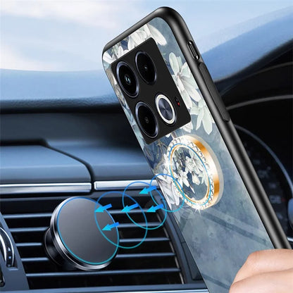 For Infinix Note 40 Case Pattern Print Tempered Glass Kickstand Phone Cover