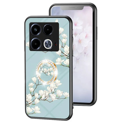 For Infinix Note 40 Case Pattern Print Tempered Glass Kickstand Phone Cover