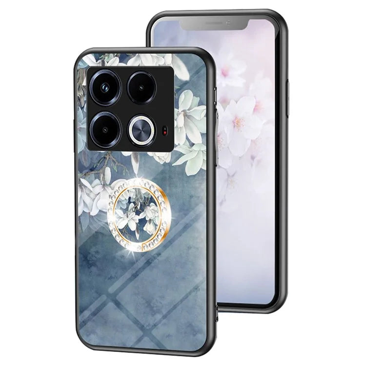 For Infinix Note 40 Case Pattern Print Tempered Glass Kickstand Phone Cover