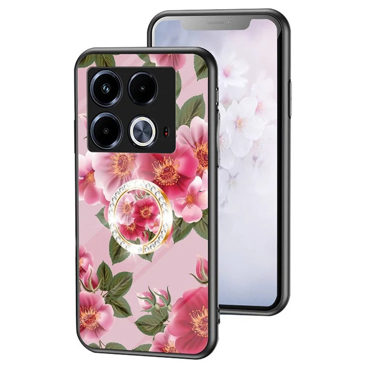 For Infinix Note 40 Case Pattern Print Tempered Glass Kickstand Phone Cover