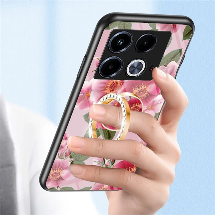 For Infinix Note 40 Case Pattern Print Tempered Glass Kickstand Phone Cover