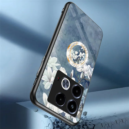 For Infinix Note 40 Case Pattern Print Tempered Glass Kickstand Phone Cover
