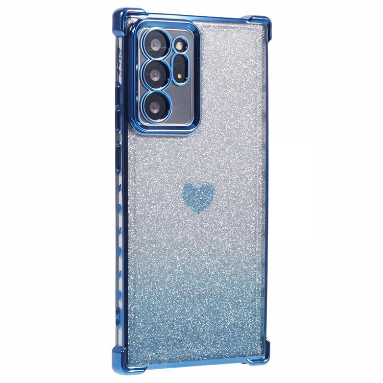 For Samsung Galaxy Note20 Ultra / Note20 Ultra 5G Case Heart Pattern Electroplating TPU Glitter Phone Cover