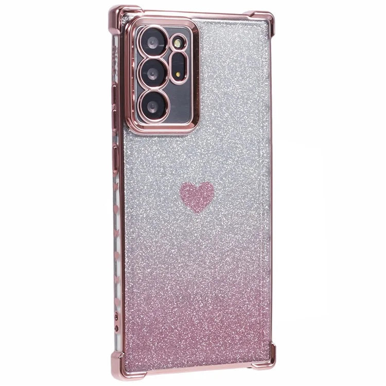 For Samsung Galaxy Note20 Ultra / Note20 Ultra 5G Case Heart Pattern Electroplating TPU Glitter Phone Cover