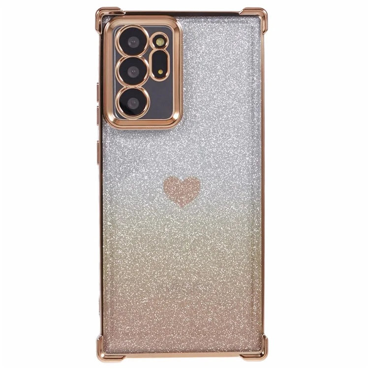 For Samsung Galaxy Note20 Ultra / Note20 Ultra 5G Case Heart Pattern Electroplating TPU Glitter Phone Cover