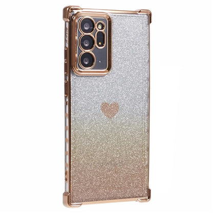 For Samsung Galaxy Note20 Ultra / Note20 Ultra 5G Case Heart Pattern Electroplating TPU Glitter Phone Cover