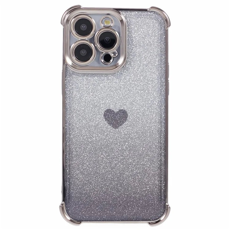 For iPhone 15 Pro Max Case Electroplating Glitter TPU Phone Cover Heart Pattern