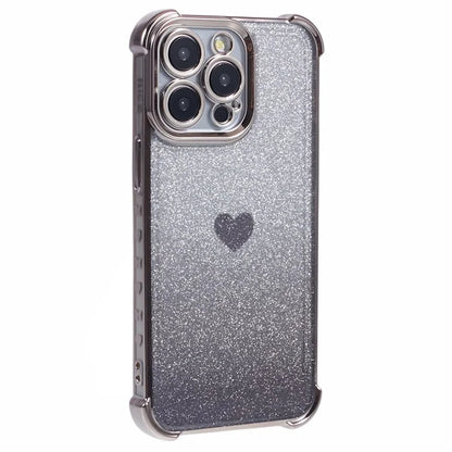 For iPhone 15 Pro Max Case Electroplating Glitter TPU Phone Cover Heart Pattern