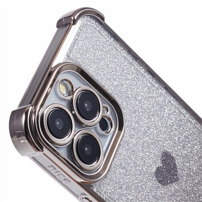 For iPhone 15 Pro Max Case Electroplating Glitter TPU Phone Cover Heart Pattern