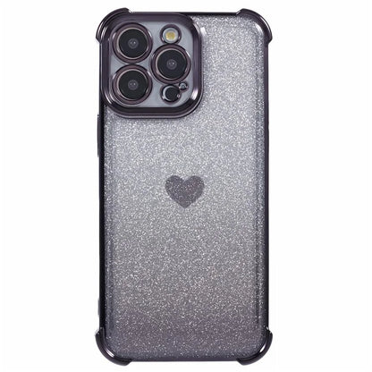For iPhone 15 Pro Max Case Electroplating Glitter TPU Phone Cover Heart Pattern
