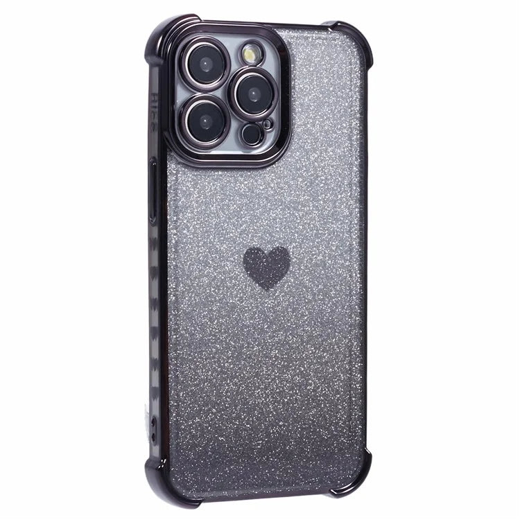 For iPhone 15 Pro Max Case Electroplating Glitter TPU Phone Cover Heart Pattern