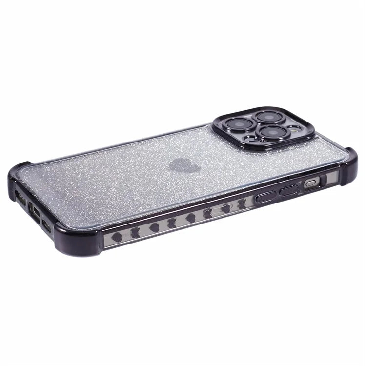 For iPhone 15 Pro Max Case Electroplating Glitter TPU Phone Cover Heart Pattern