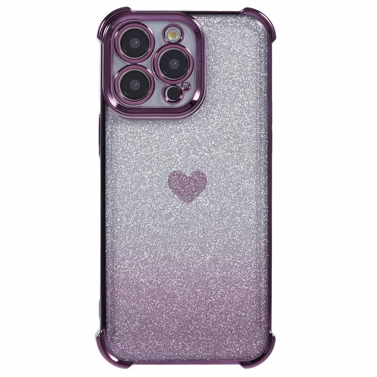 For iPhone 15 Pro Max Case Electroplating Glitter TPU Phone Cover Heart Pattern