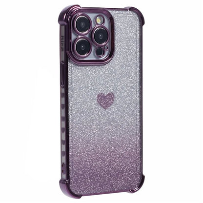 For iPhone 15 Pro Max Case Electroplating Glitter TPU Phone Cover Heart Pattern