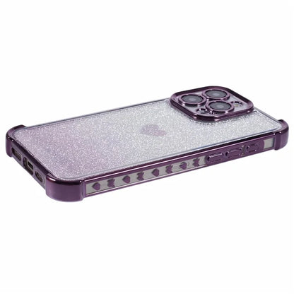 For iPhone 15 Pro Max Case Electroplating Glitter TPU Phone Cover Heart Pattern