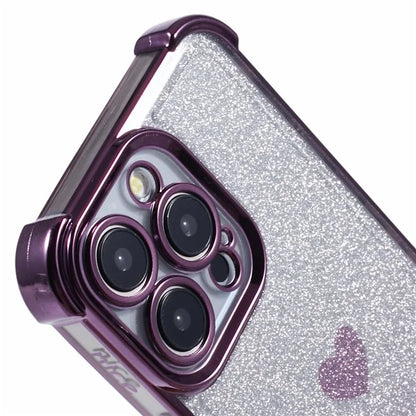 For iPhone 15 Pro Max Case Electroplating Glitter TPU Phone Cover Heart Pattern