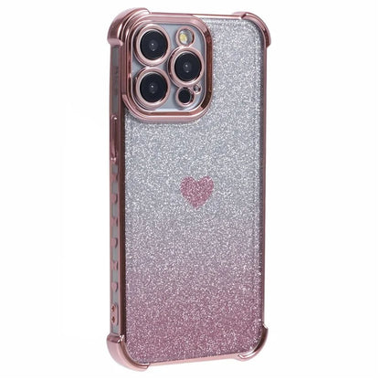 For iPhone 15 Pro Max Case Electroplating Glitter TPU Phone Cover Heart Pattern