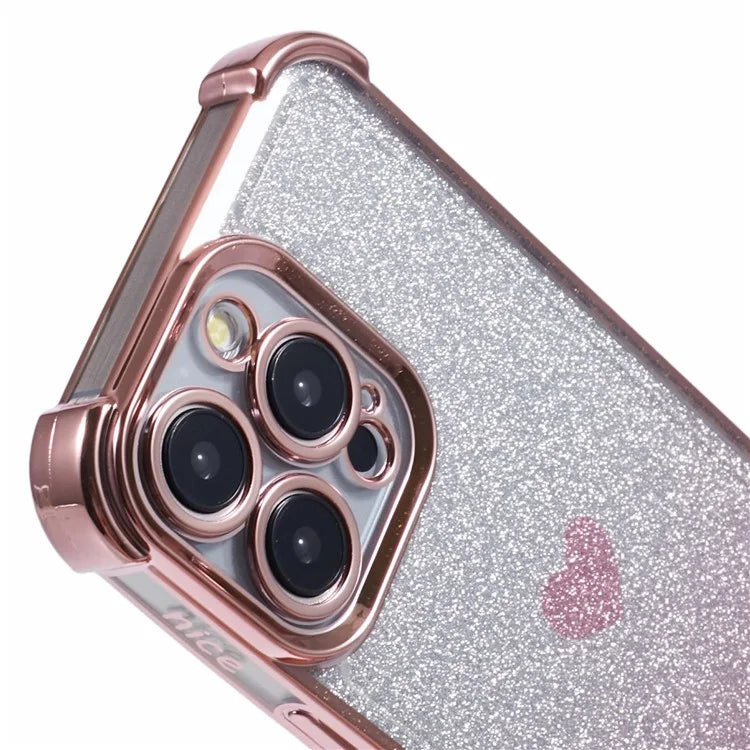 For iPhone 15 Pro Max Case Electroplating Glitter TPU Phone Cover Heart Pattern