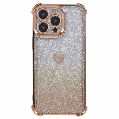For iPhone 15 Pro Max Case Electroplating Glitter TPU Phone Cover Heart Pattern