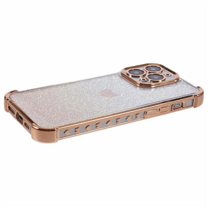 For iPhone 15 Pro Max Case Electroplating Glitter TPU Phone Cover Heart Pattern