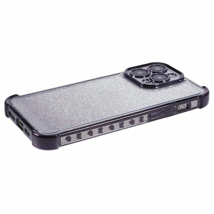 For iPhone 15 Pro Max Case TPU Glitter Gradient Phone Cover with Electroplated Bezel