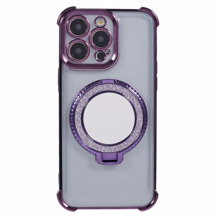 For iPhone 15 Pro Max Case Electroplating Kickstand Side Heart Pattern TPU Phone Cover