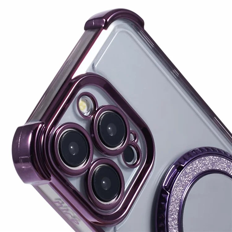 For iPhone 15 Pro Max Case Electroplating Kickstand Side Heart Pattern TPU Phone Cover