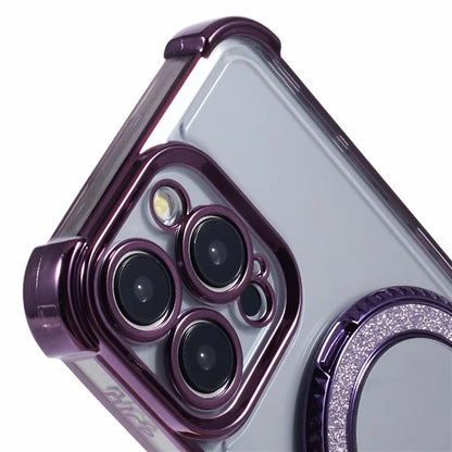 For iPhone 15 Pro Max Case Electroplating Kickstand Side Heart Pattern TPU Phone Cover