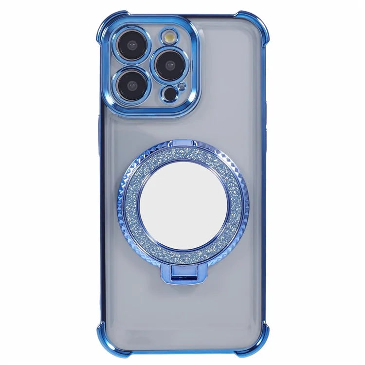 For iPhone 15 Pro Max Case Electroplating Kickstand Side Heart Pattern TPU Phone Cover