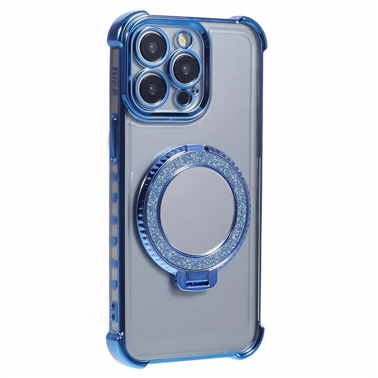 For iPhone 15 Pro Max Case Electroplating Kickstand Side Heart Pattern TPU Phone Cover
