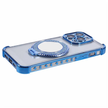 For iPhone 15 Pro Max Case Electroplating Kickstand Side Heart Pattern TPU Phone Cover