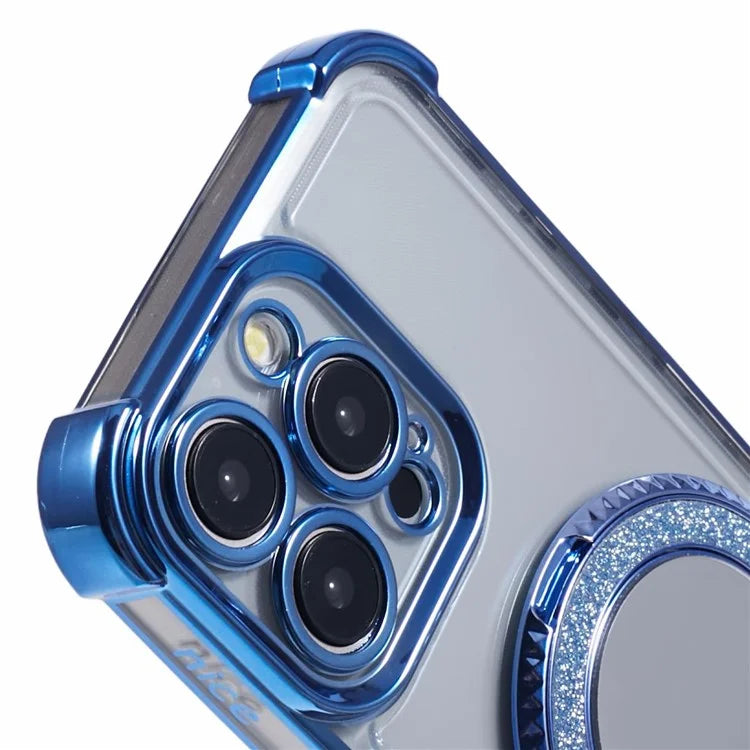 For iPhone 15 Pro Max Case Electroplating Kickstand Side Heart Pattern TPU Phone Cover