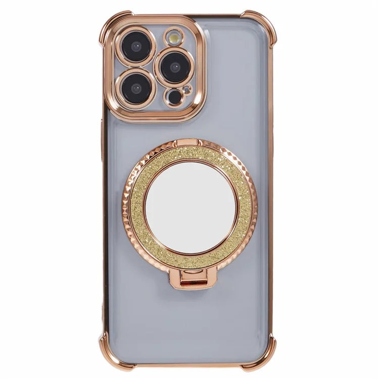 For iPhone 15 Pro Max Case Electroplating Kickstand Side Heart Pattern TPU Phone Cover