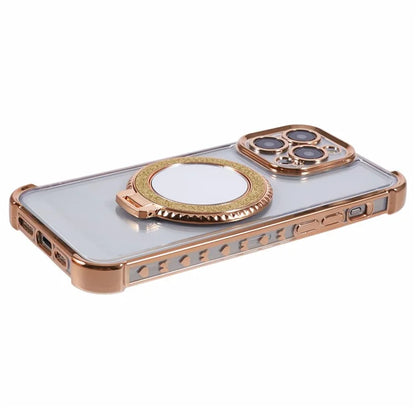 For iPhone 15 Pro Max Case Electroplating Kickstand Side Heart Pattern TPU Phone Cover