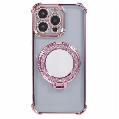 For iPhone 15 Pro Max Case Electroplating Kickstand Side Heart Pattern TPU Phone Cover