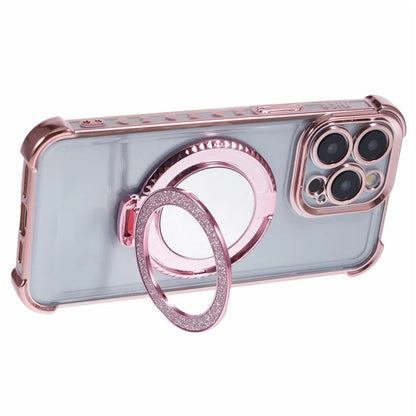 For iPhone 15 Pro Max Case Electroplating Kickstand Side Heart Pattern TPU Phone Cover