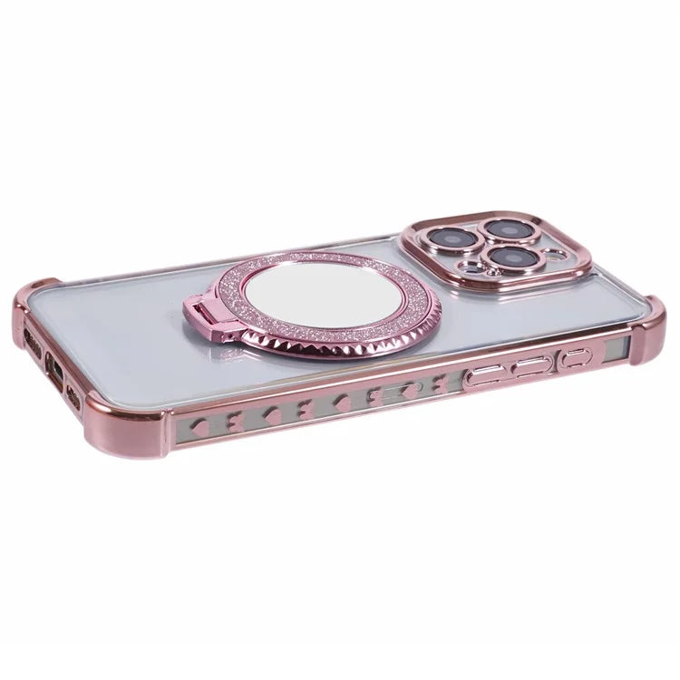 For iPhone 15 Pro Max Case Electroplating Kickstand Side Heart Pattern TPU Phone Cover