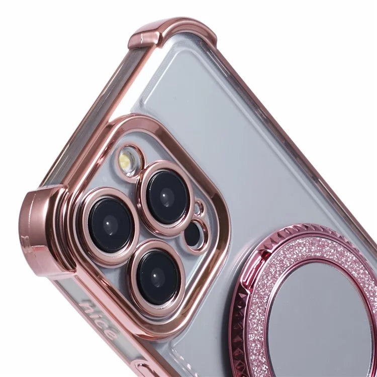 For iPhone 15 Pro Max Case Electroplating Kickstand Side Heart Pattern TPU Phone Cover