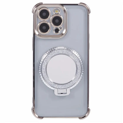 For iPhone 15 Pro Max Case Electroplating Kickstand Side Heart Pattern TPU Phone Cover