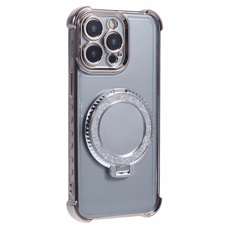 For iPhone 15 Pro Max Case Electroplating Kickstand Side Heart Pattern TPU Phone Cover