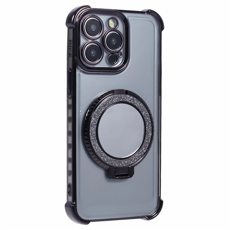 For iPhone 15 Pro Max Case Electroplating Kickstand Side Heart Pattern TPU Phone Cover