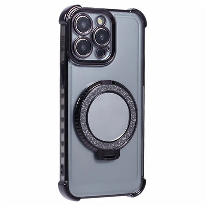 For iPhone 15 Pro Max Case Electroplating Kickstand Side Heart Pattern TPU Phone Cover