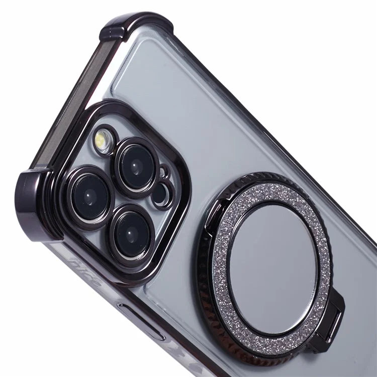 For iPhone 15 Pro Max Case Electroplating Kickstand Side Heart Pattern TPU Phone Cover