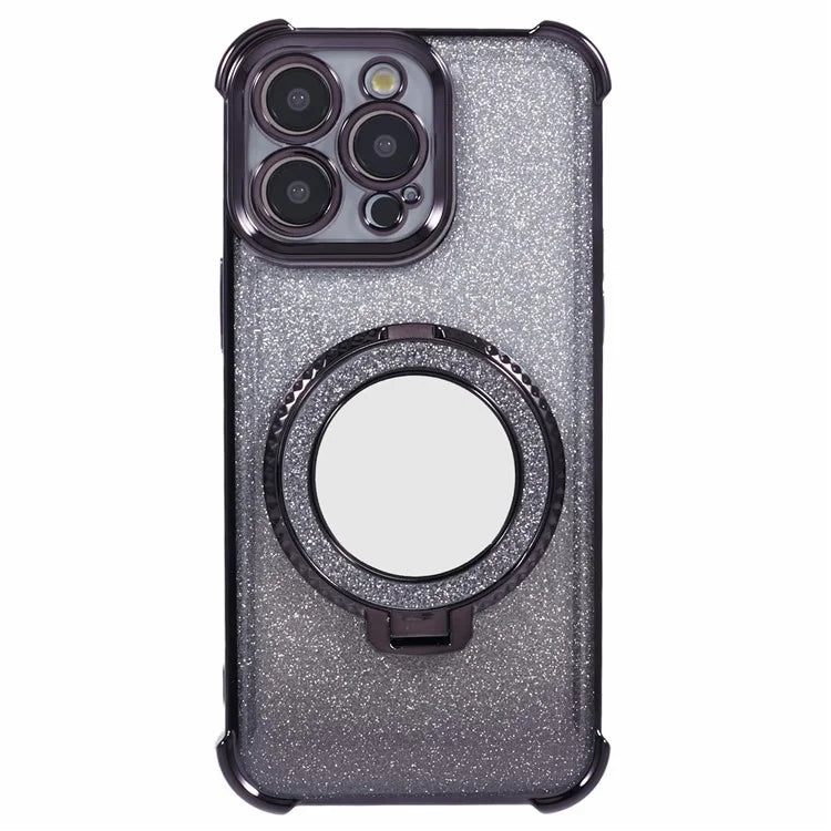 For iPhone 15 Pro Max Case Glitter Gradient TPU Phone Cover Ring Kickstand