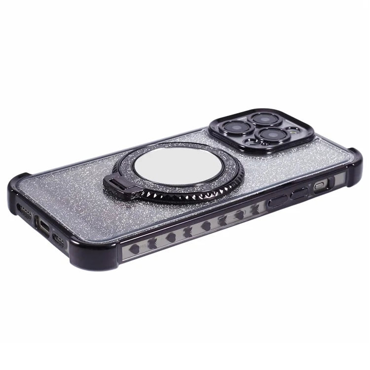 For iPhone 15 Pro Max Case Glitter Gradient TPU Phone Cover Ring Kickstand
