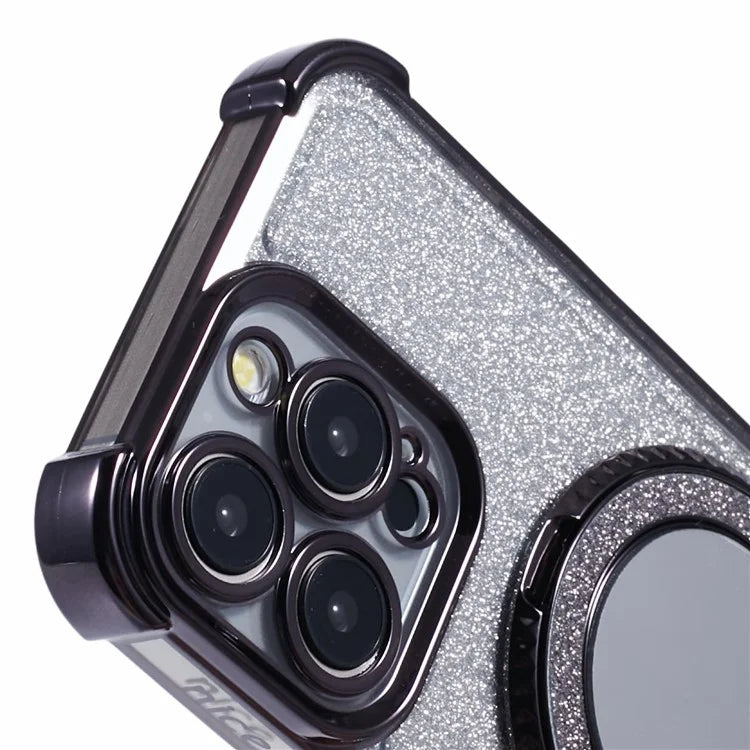 For iPhone 15 Pro Max Case Glitter Gradient TPU Phone Cover Ring Kickstand